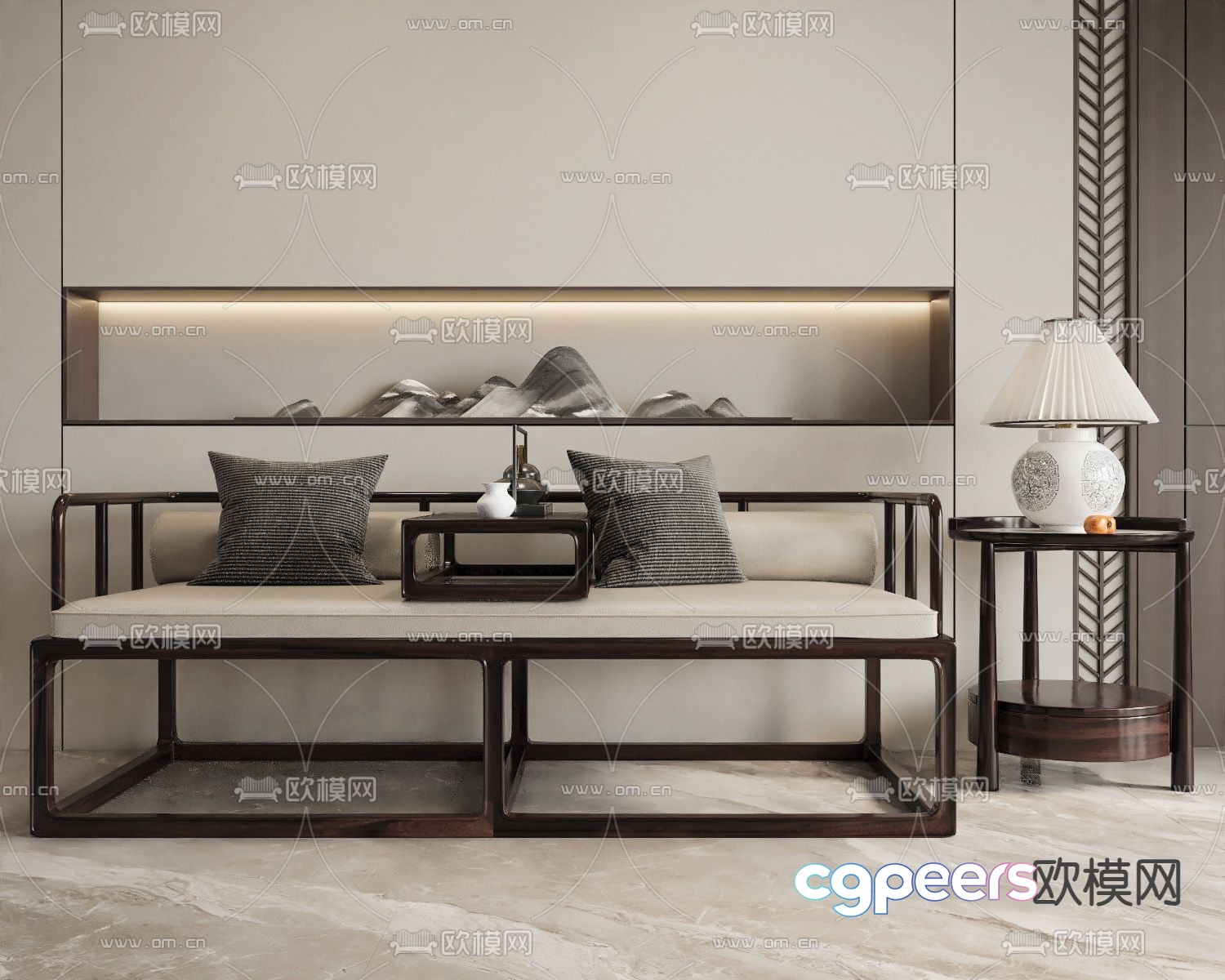 New Chinese style sofa Luohan bed 3d model New Chinese style sofa Luohan bed 3d model