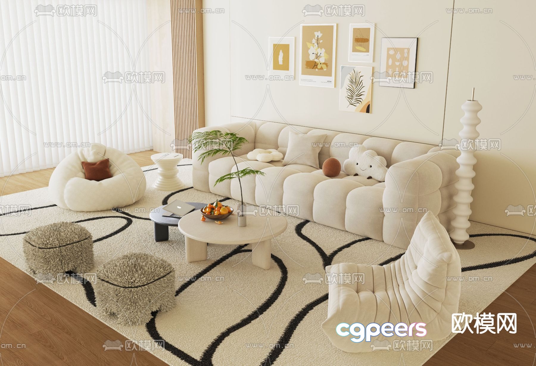 Cream style modular sofa 3d model Cream style modular sofa 3d model