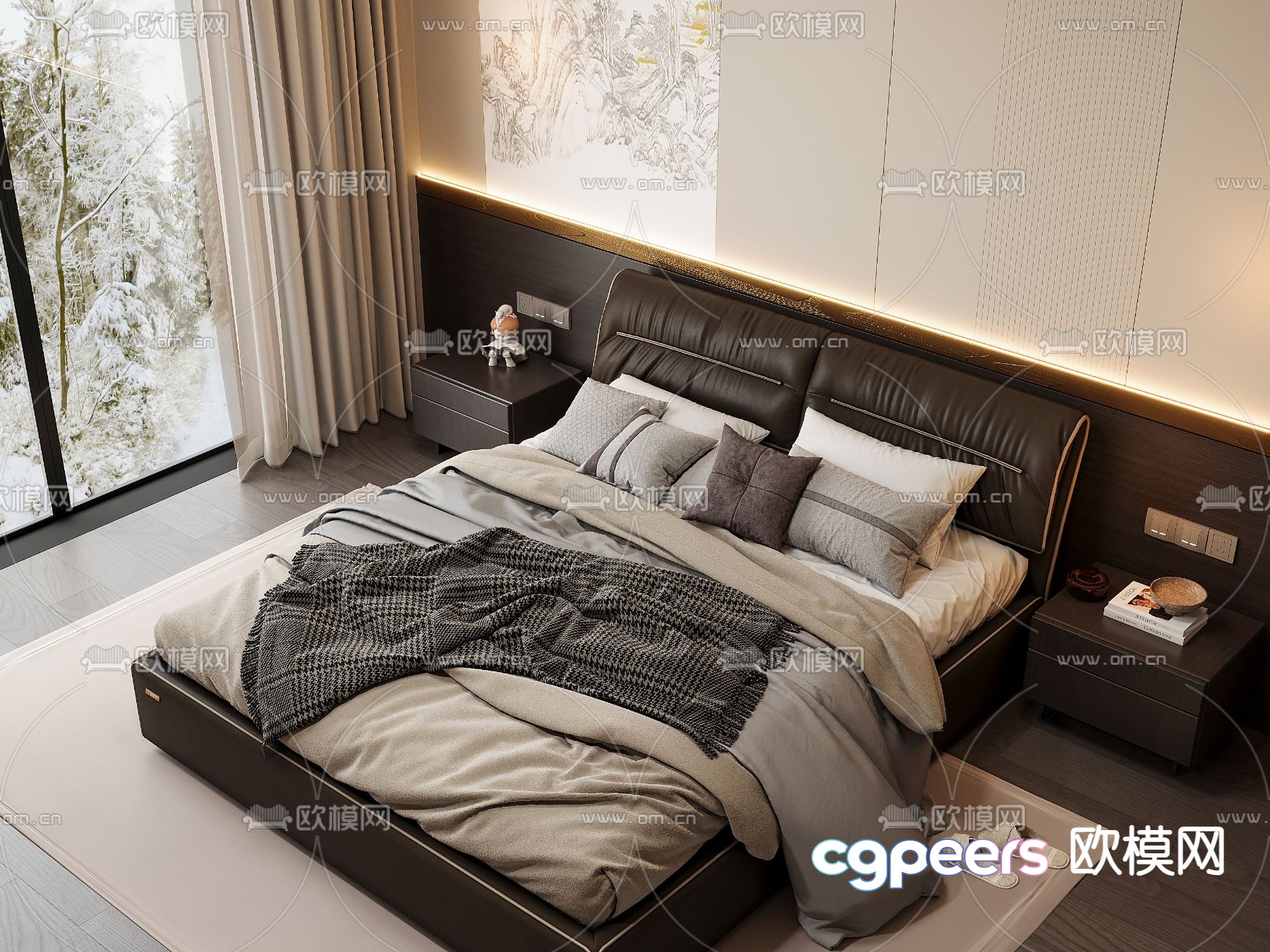Leather double bed 3d model Leather double bed 3d model