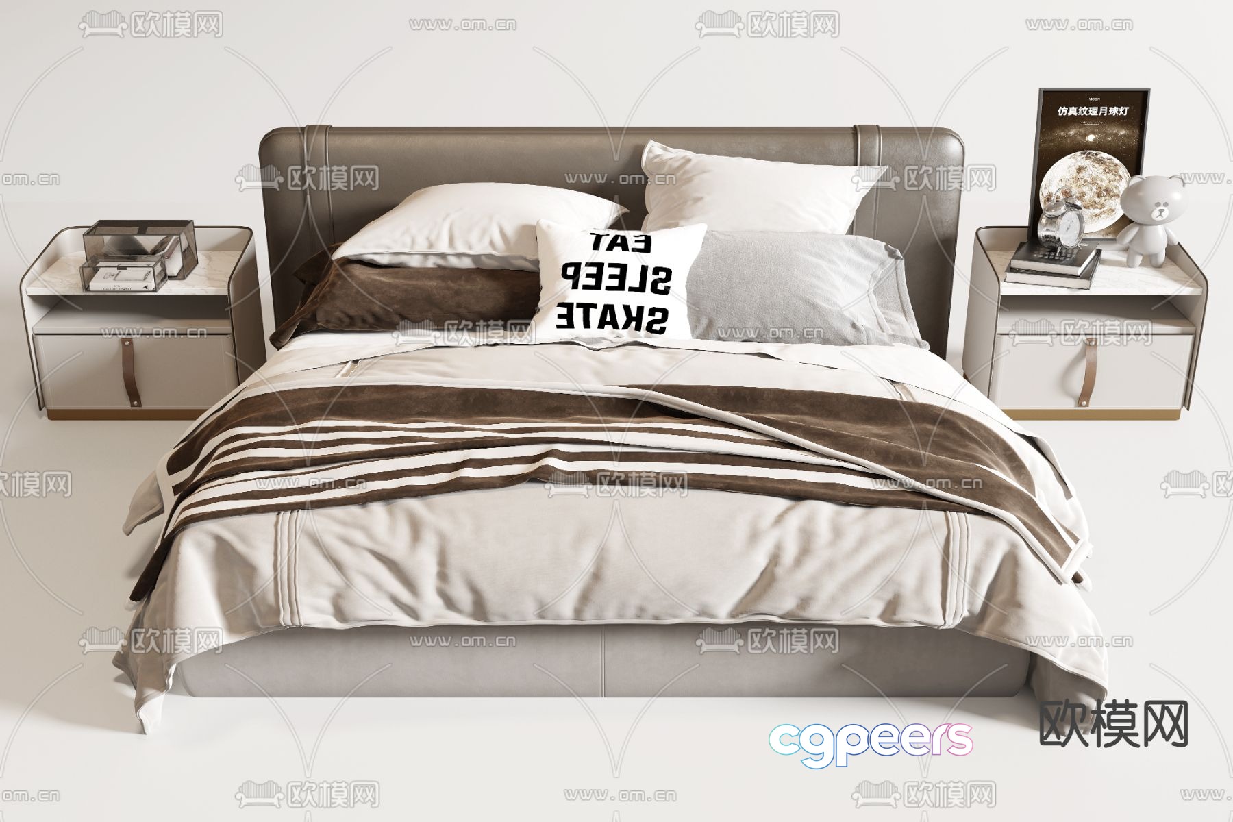Leather double bed 3d model Leather double bed 3d model
