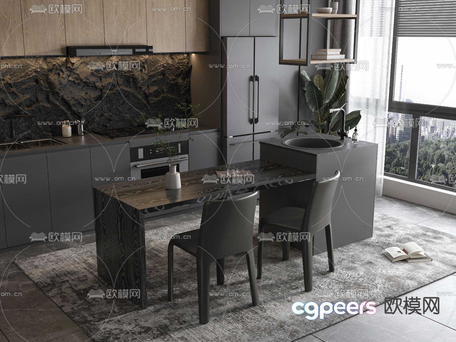 3D model of Nakadao dining table and chair 3D model of Nakadao dining table and chair