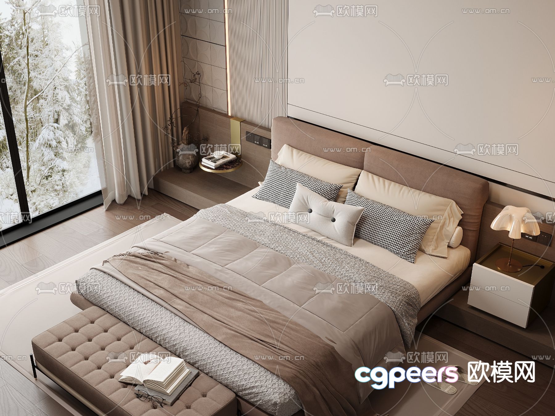 Modern double bed 3d model Modern double bed 3d model