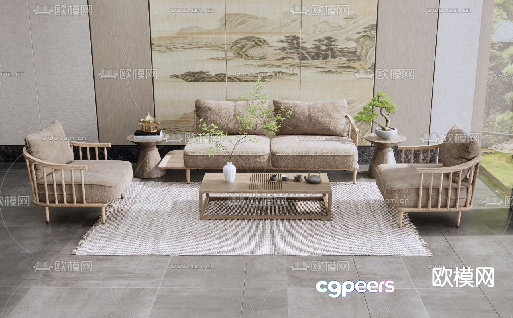 New Chinese style modular sofa 3d model New Chinese style modular sofa 3d model