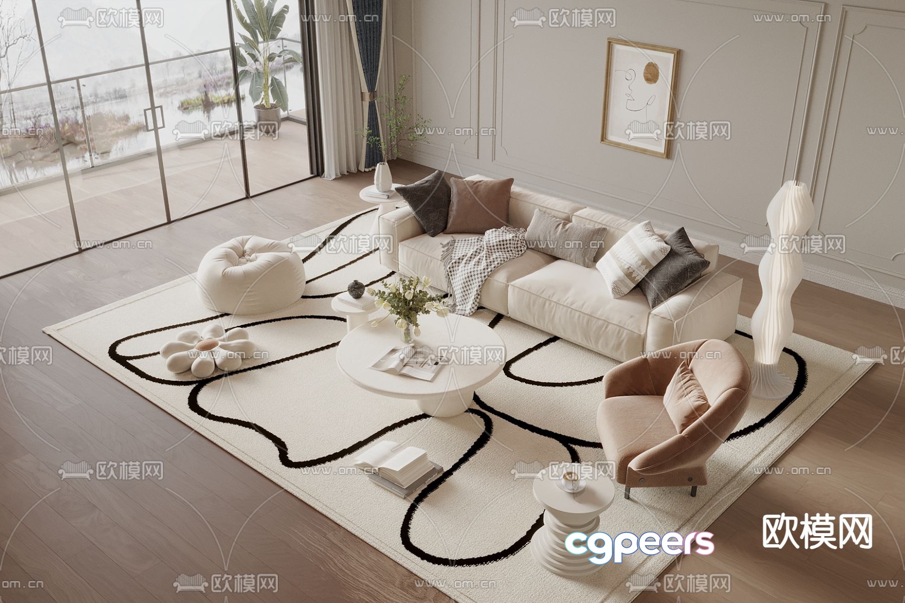 Cream style modular sofa 3d model Cream style modular sofa 3d model