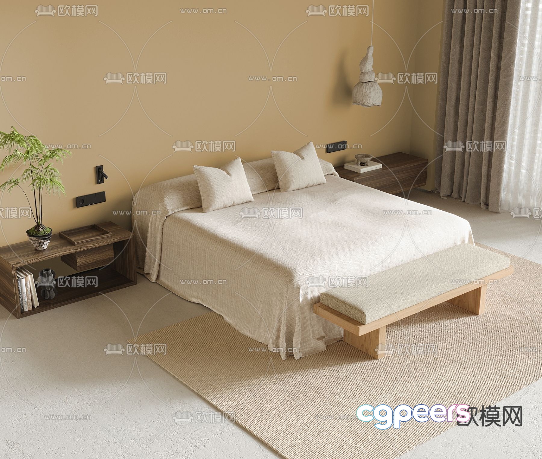 Wabi-sabi double bed 3d model Wabi-sabi double bed 3d model