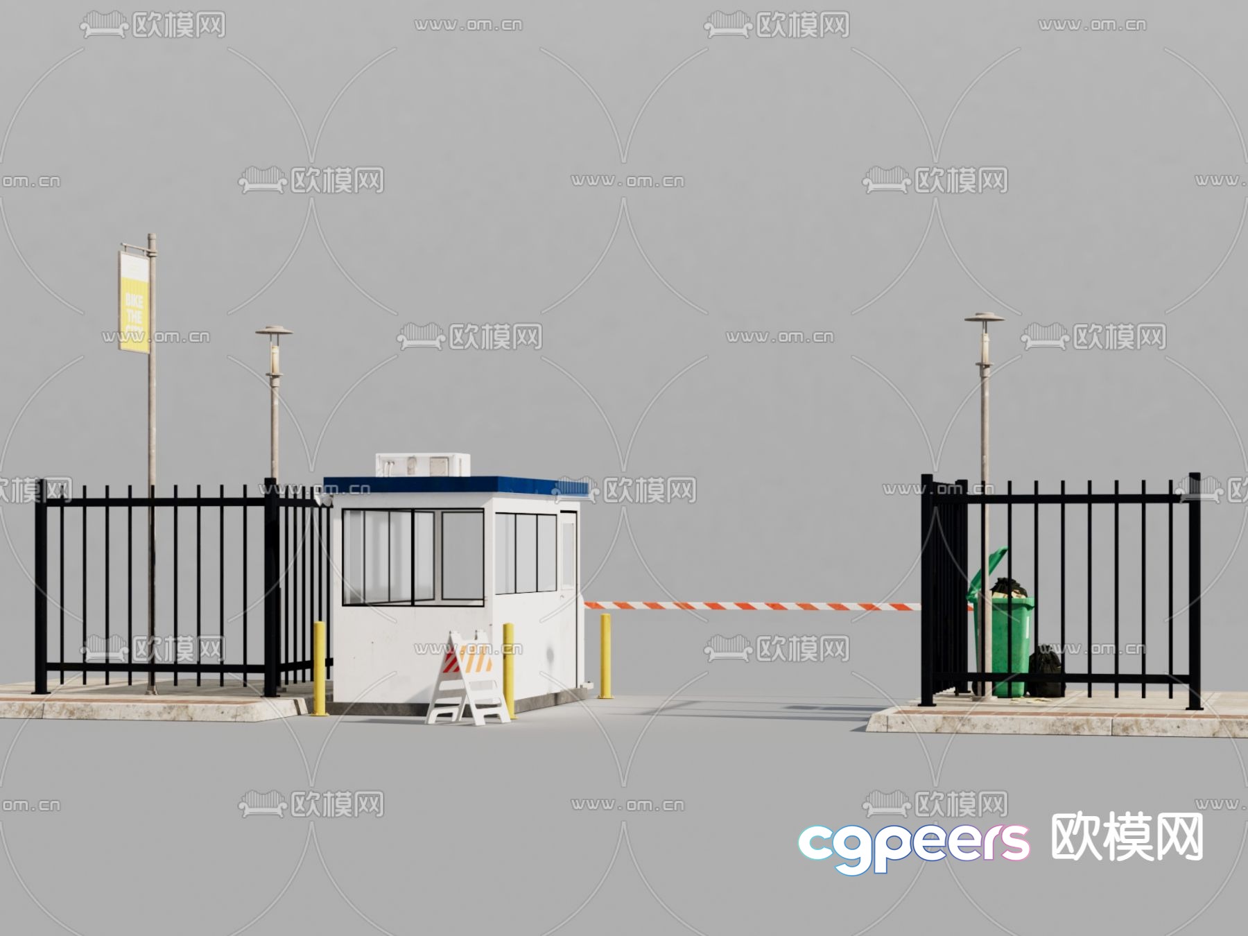 Duty room, security booth, parking pole, toll pole 3D model