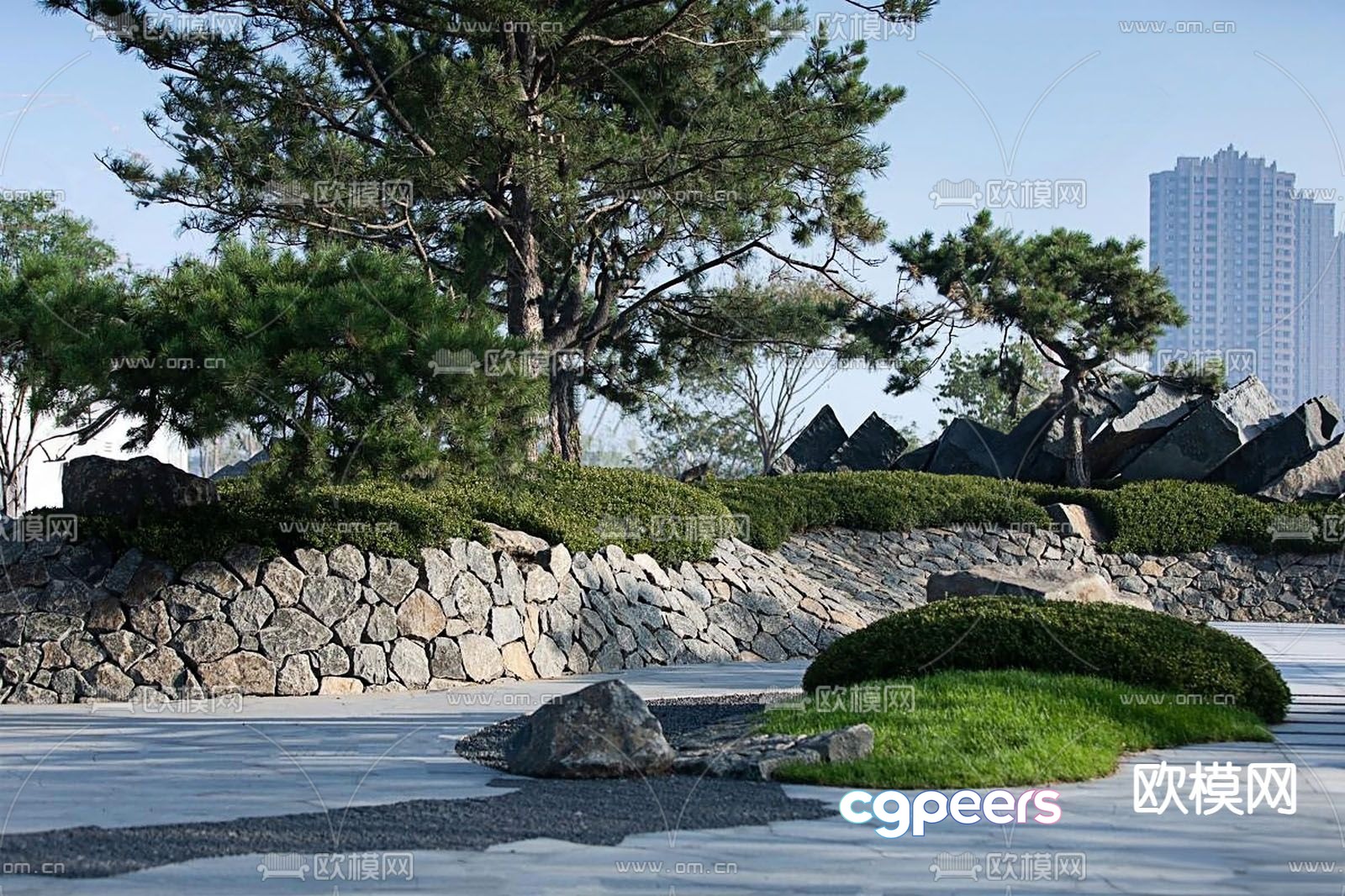 Park landscape rough stone retaining wall small scene 3D model Park landscape rough stone retaining wall small scene 3D model