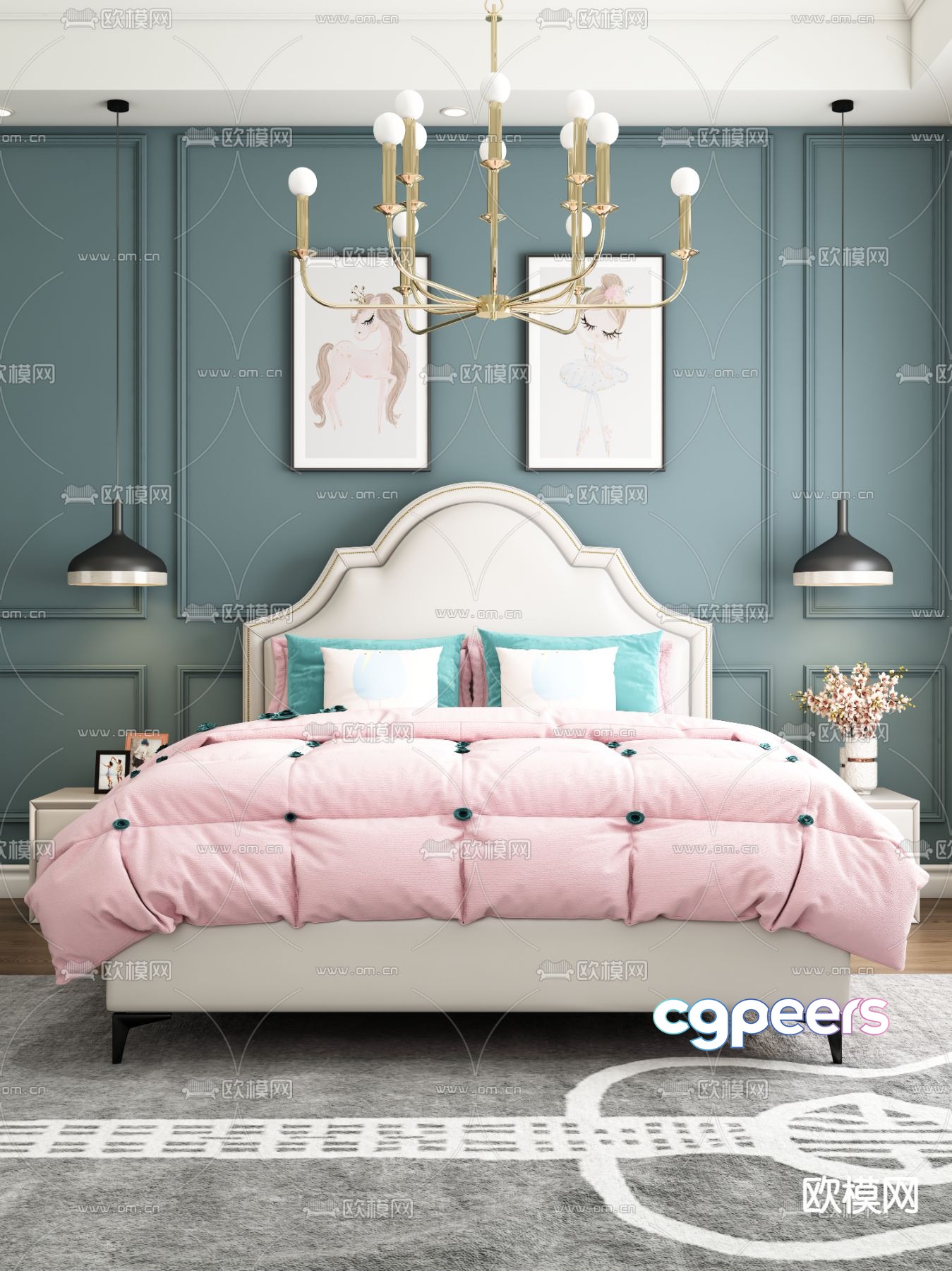 American double bed 3d model American double bed 3d model