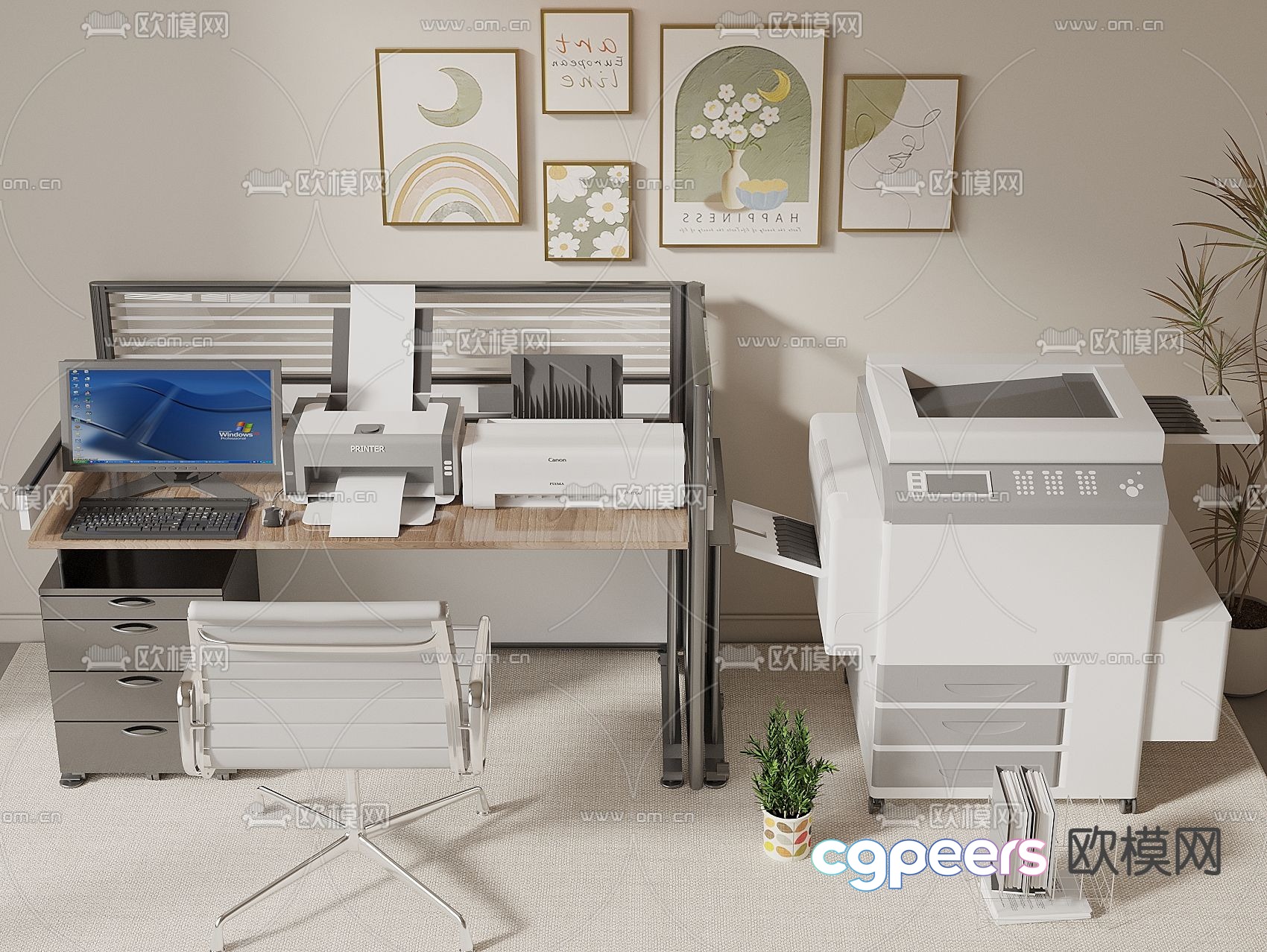printer copier office supplies desk computer 3d model printer copier office supplies desk computer 3d model