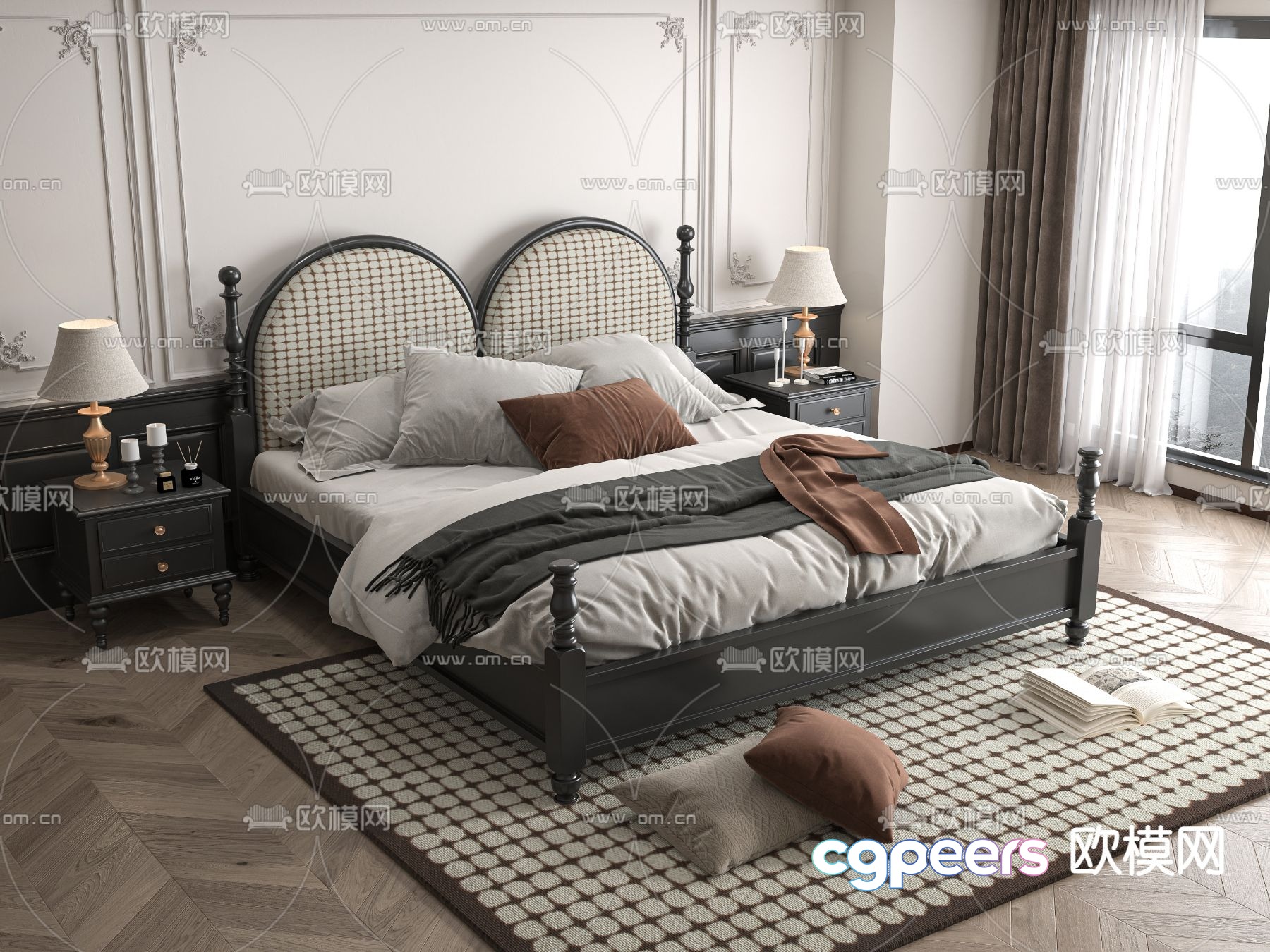 French double bed 3d model French double bed 3d model