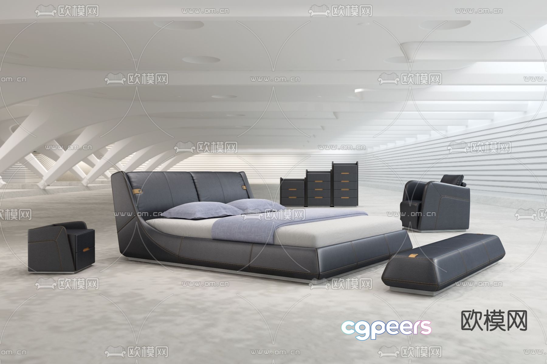 Leather double bed 3d model Leather double bed 3d model