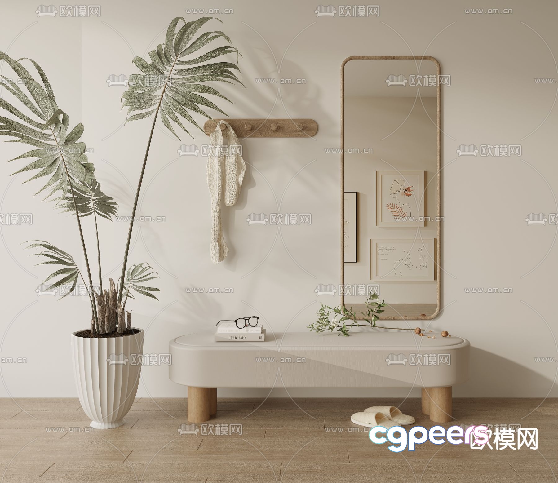 Stool shoe changing stool decorative mirror clothes hanger 3D model Stool shoe changing stool decorative mirror clothes hanger 3D model