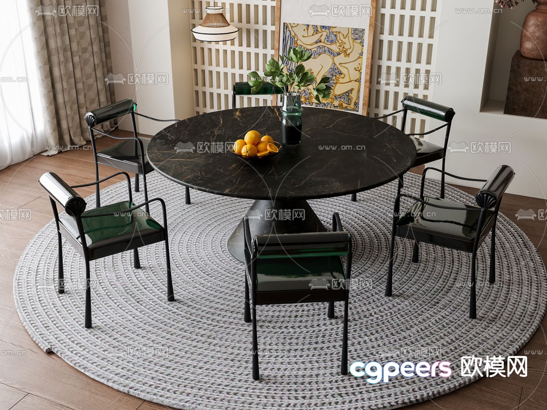Round dining table and chairs 3d model Round dining table and chairs 3d model