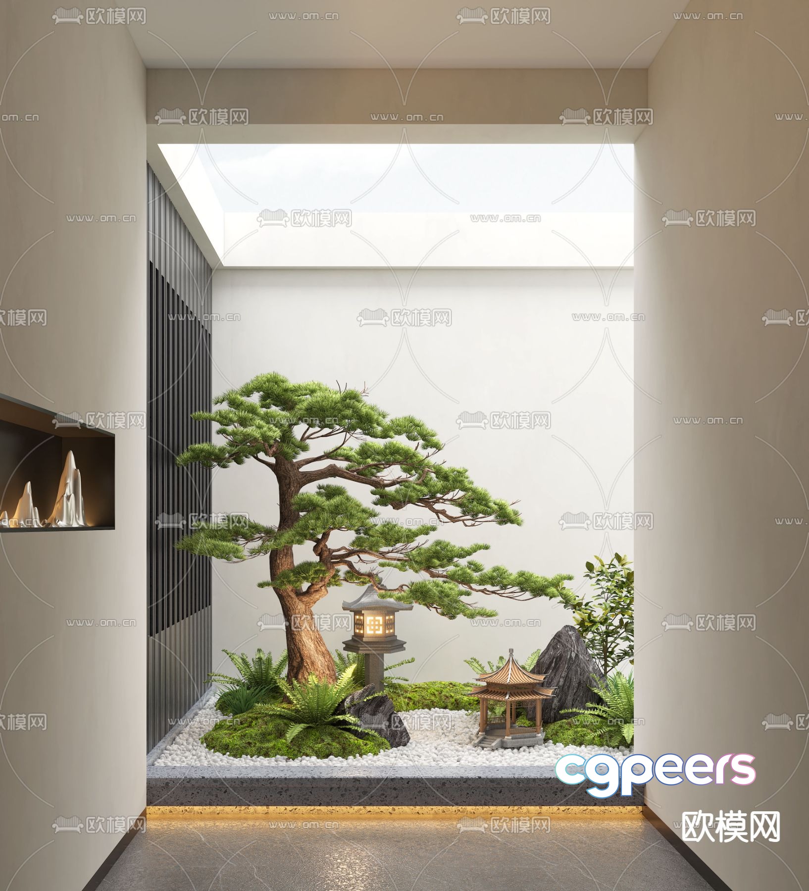Patio landscape pine tree landscaping 3d model Patio landscape pine tree landscaping 3d model