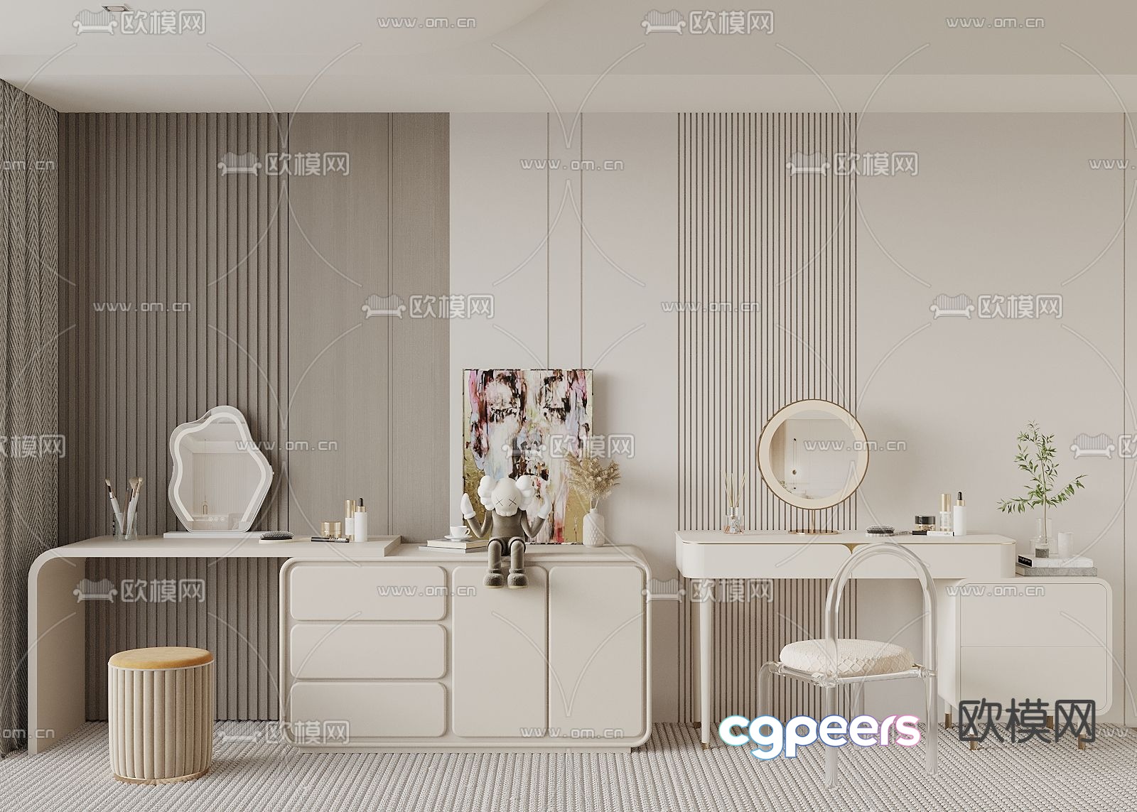 Cream style dressing table dressing table 3d model Cream style dressing table dressing table 3d model