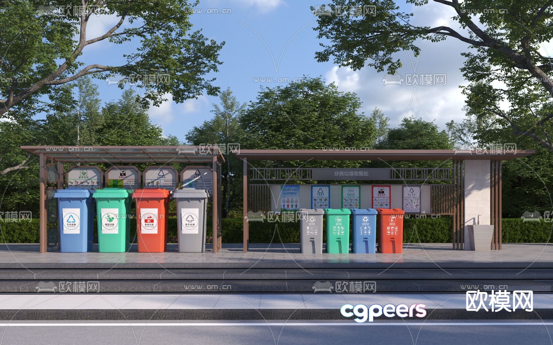 Trash bin garbage sorting station 3d model