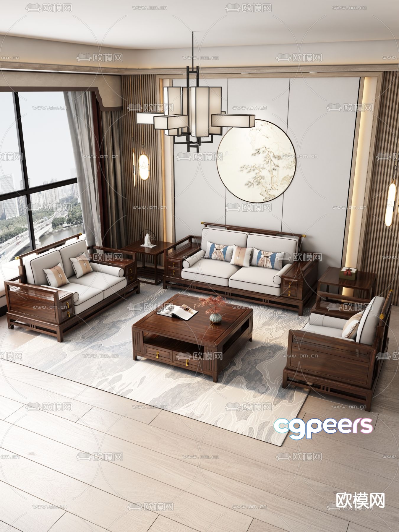 Chinese style modular sofa living room 3d model Chinese style modular sofa living room 3d model