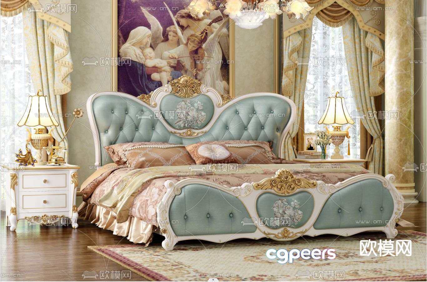 French double bed 3d model French double bed 3d model