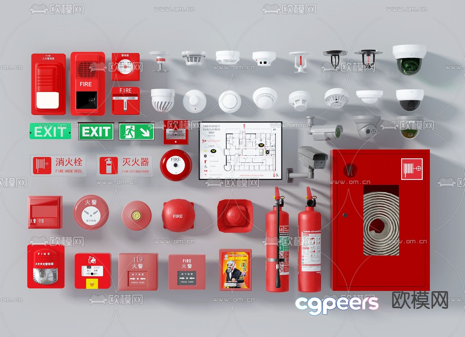 Fire cabinet fire hydrant fire equipment fire extinguisher 3d model Fire cabinet fire hydrant fire equipment fire extinguisher 3d model