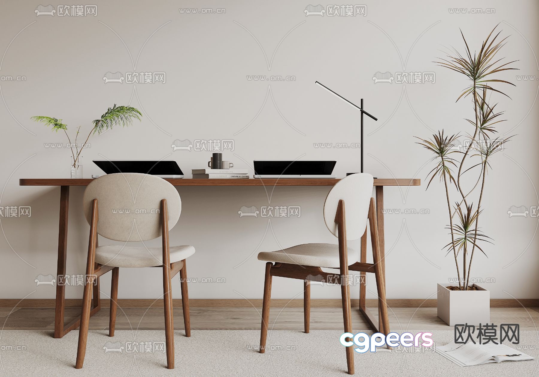 Double desk computer desk study table 3d model Double desk computer desk study table 3d model