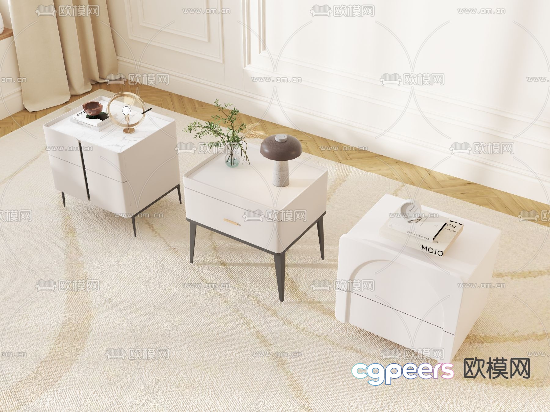 Cream style bedside table 3d model Cream style bedside table 3d model