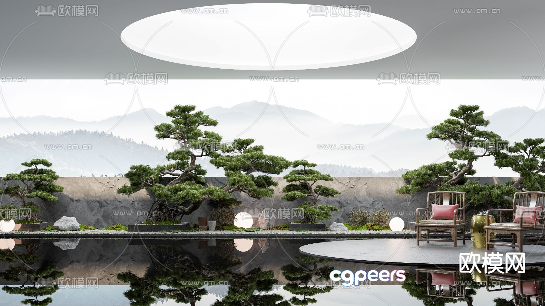Pine tree sketch courtyard landscape 3d model Pine tree sketch courtyard landscape 3d model