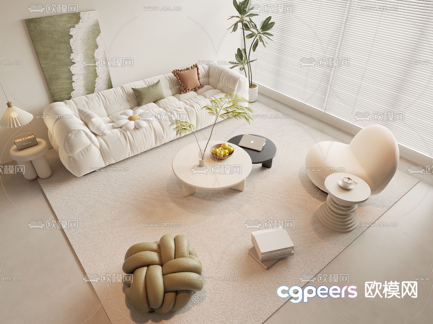 Cream style modular sofa 3d model Cream style modular sofa 3d model