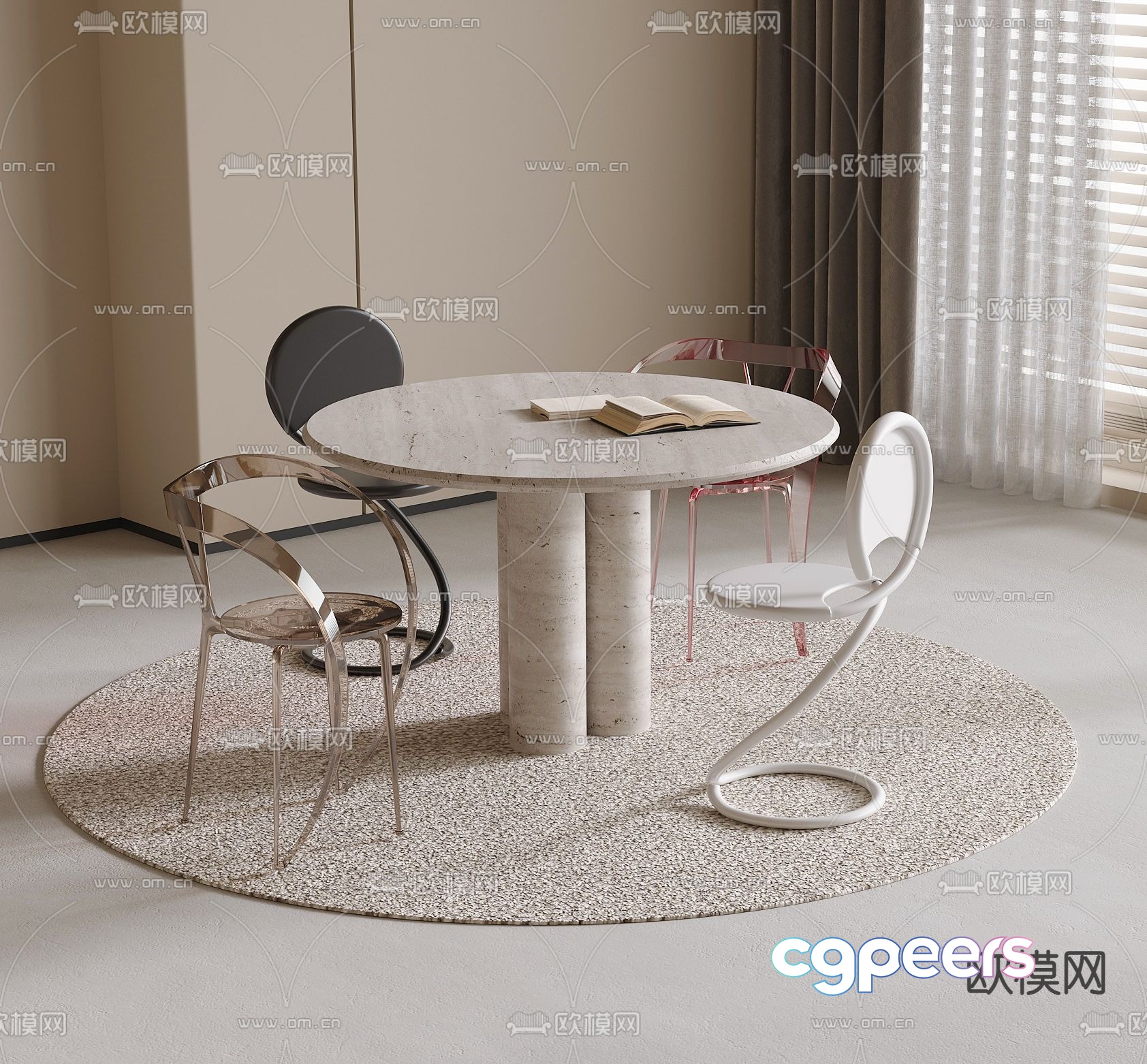 Round dining table and chairs 3d model Round dining table and chairs 3d model