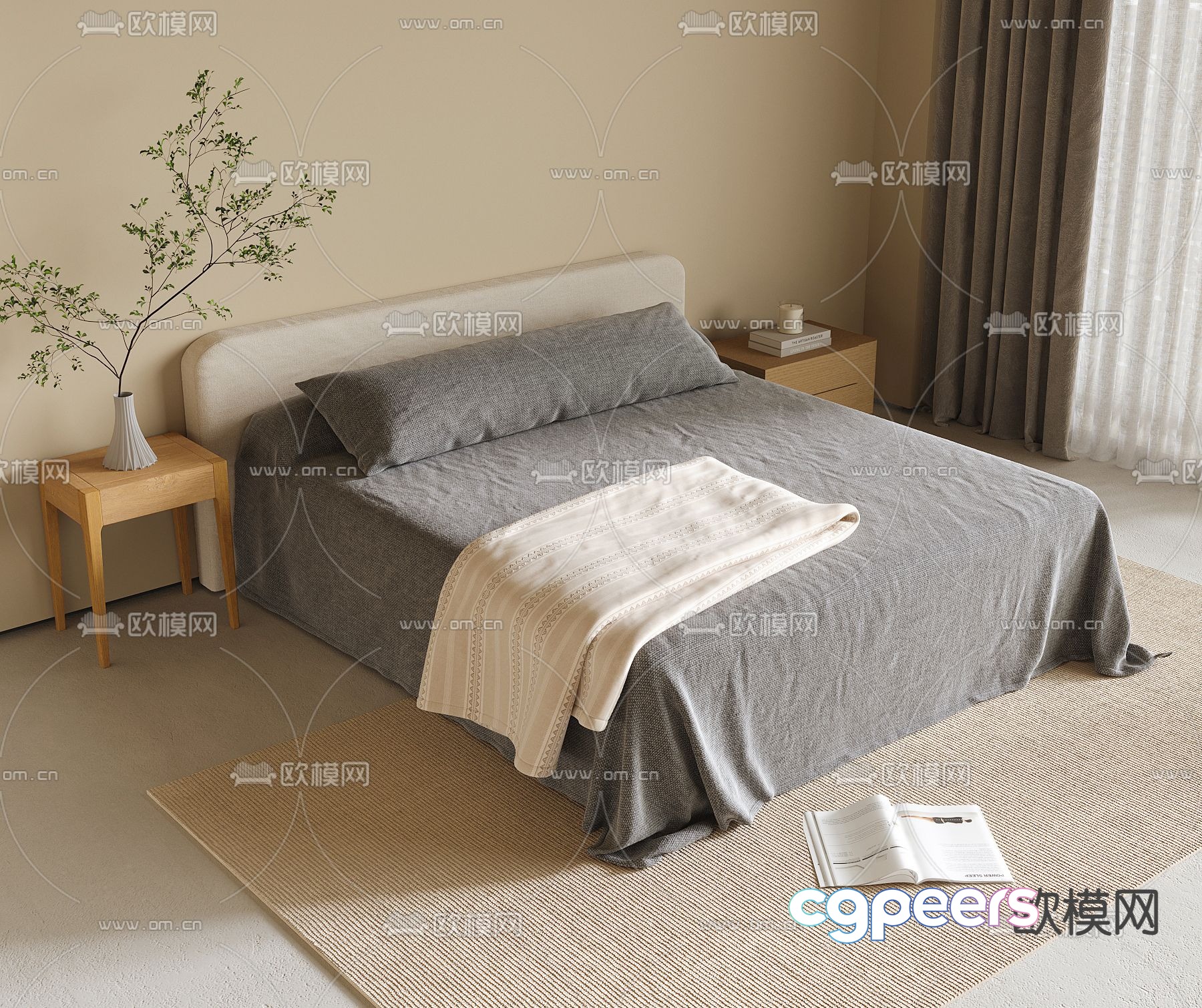 Wabi-sabi double bed 3d model Wabi-sabi double bed 3d model