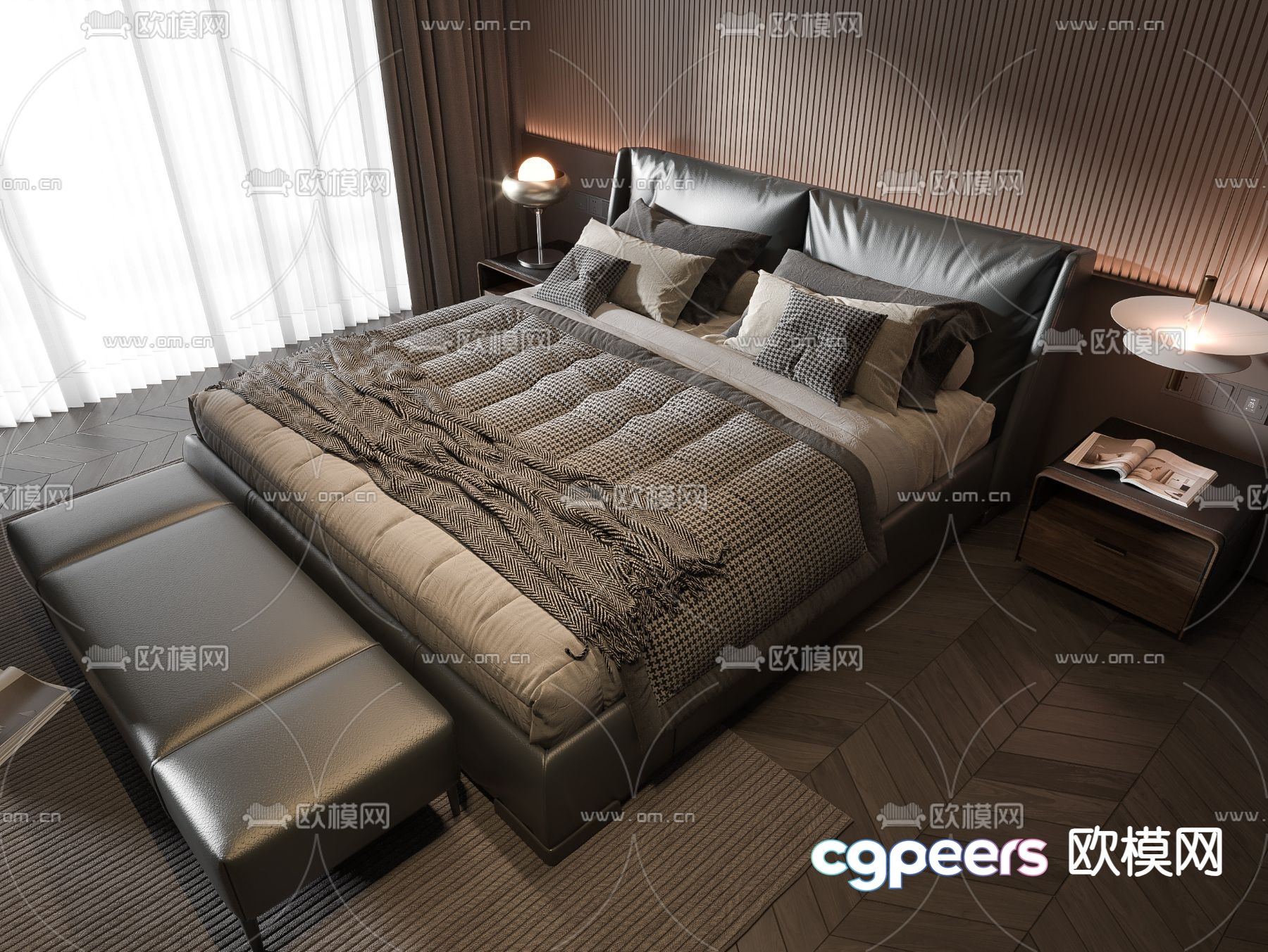Dark style double bed 3d model Dark style double bed 3d model
