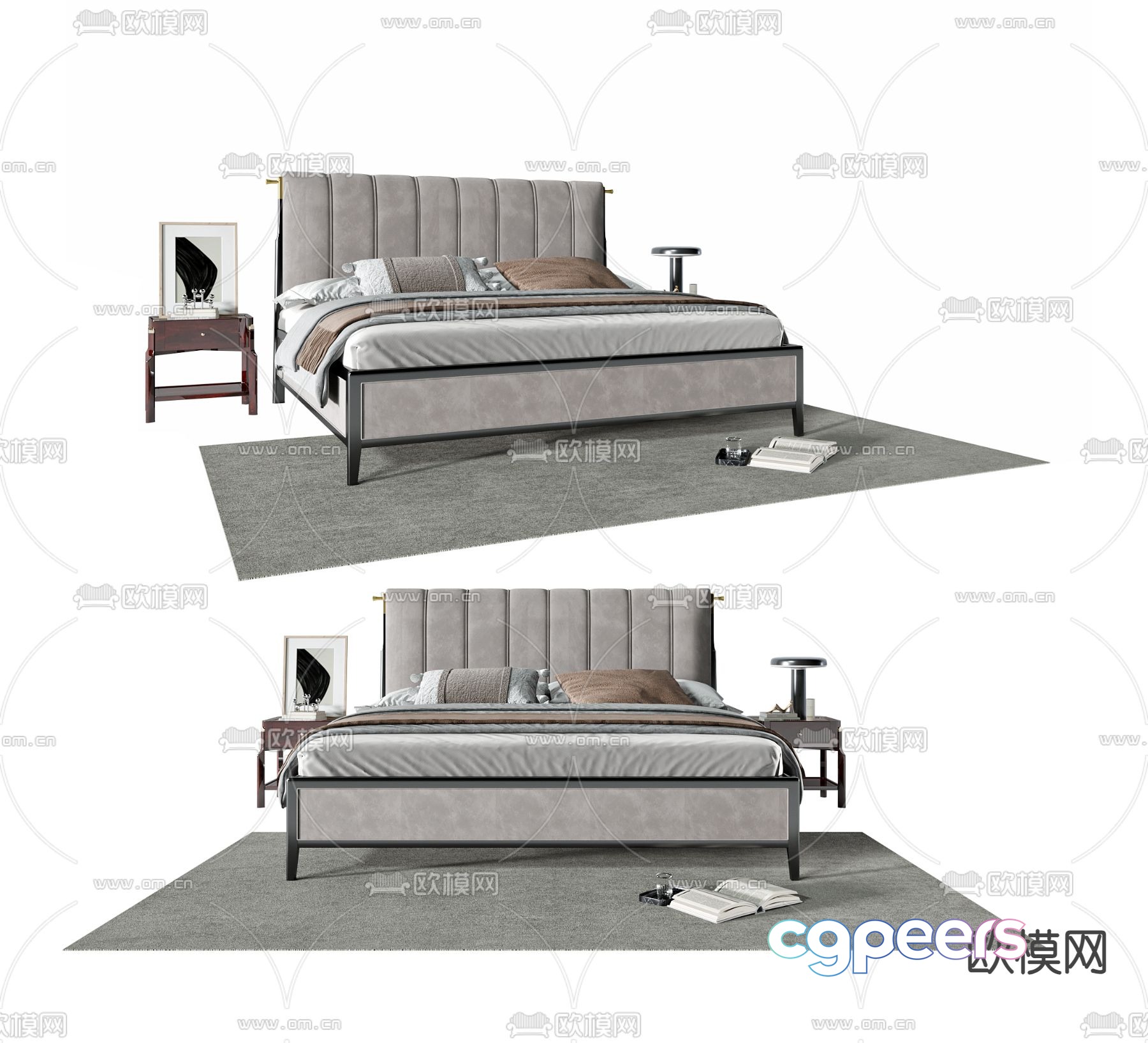 New Chinese style double bed 3d model New Chinese style double bed 3d model