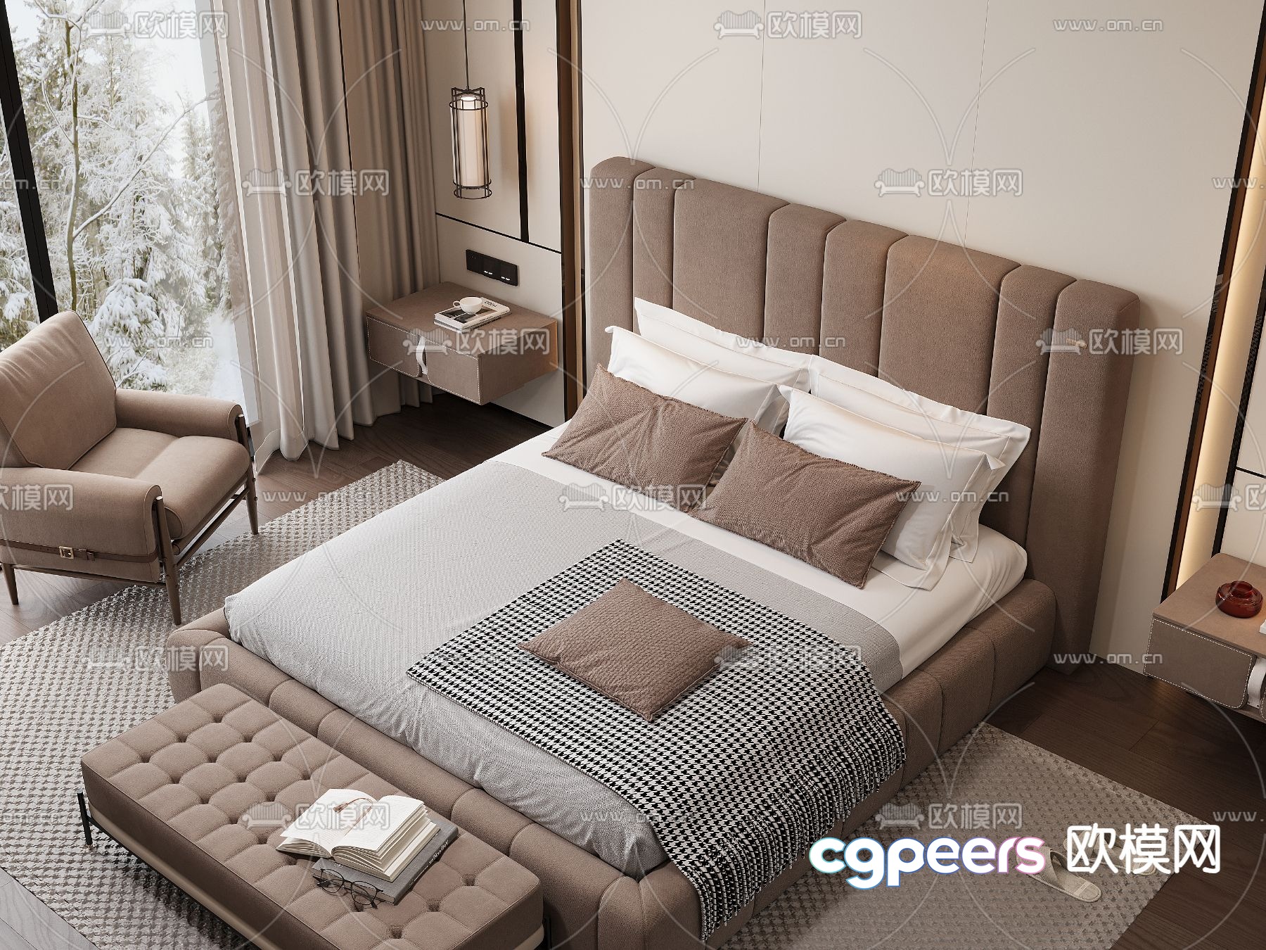 Modern double bed 3d model Modern double bed 3d model