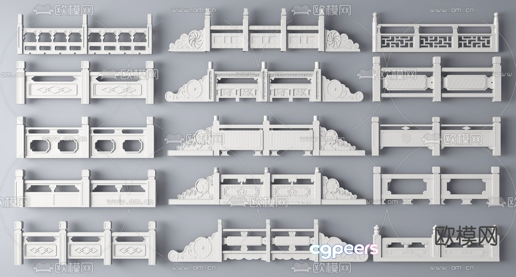 Chinese railings white marble guardrails fences 3d model Chinese railings white marble guardrails fences 3d model