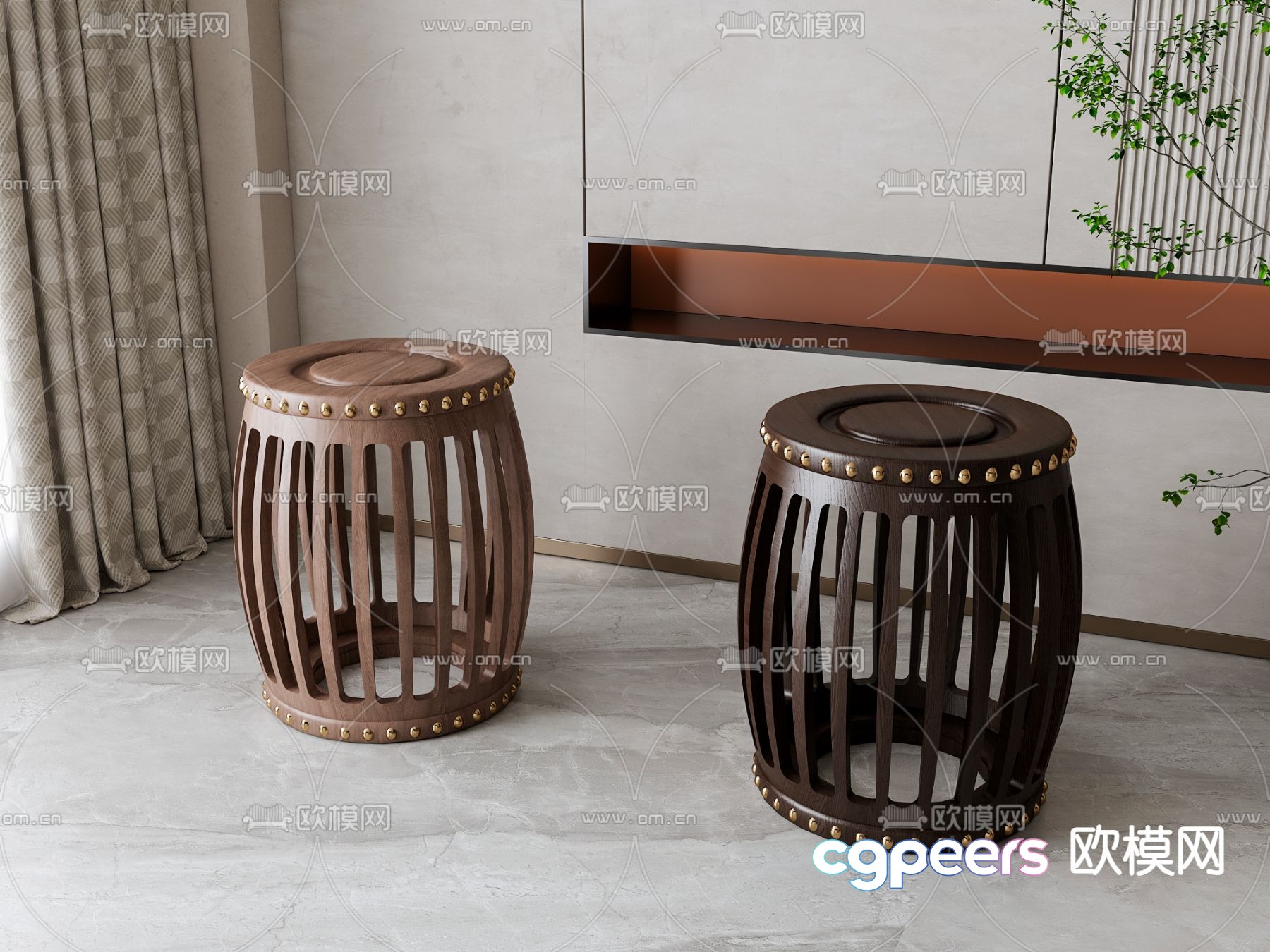 New Chinese style stool round stool drum stool 3d model New Chinese style stool round stool drum stool 3d model