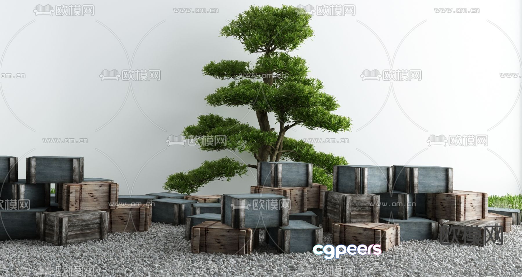 Courtyard landscape sketch wooden box sketch 3D model Courtyard landscape sketch wooden box sketch 3D model
