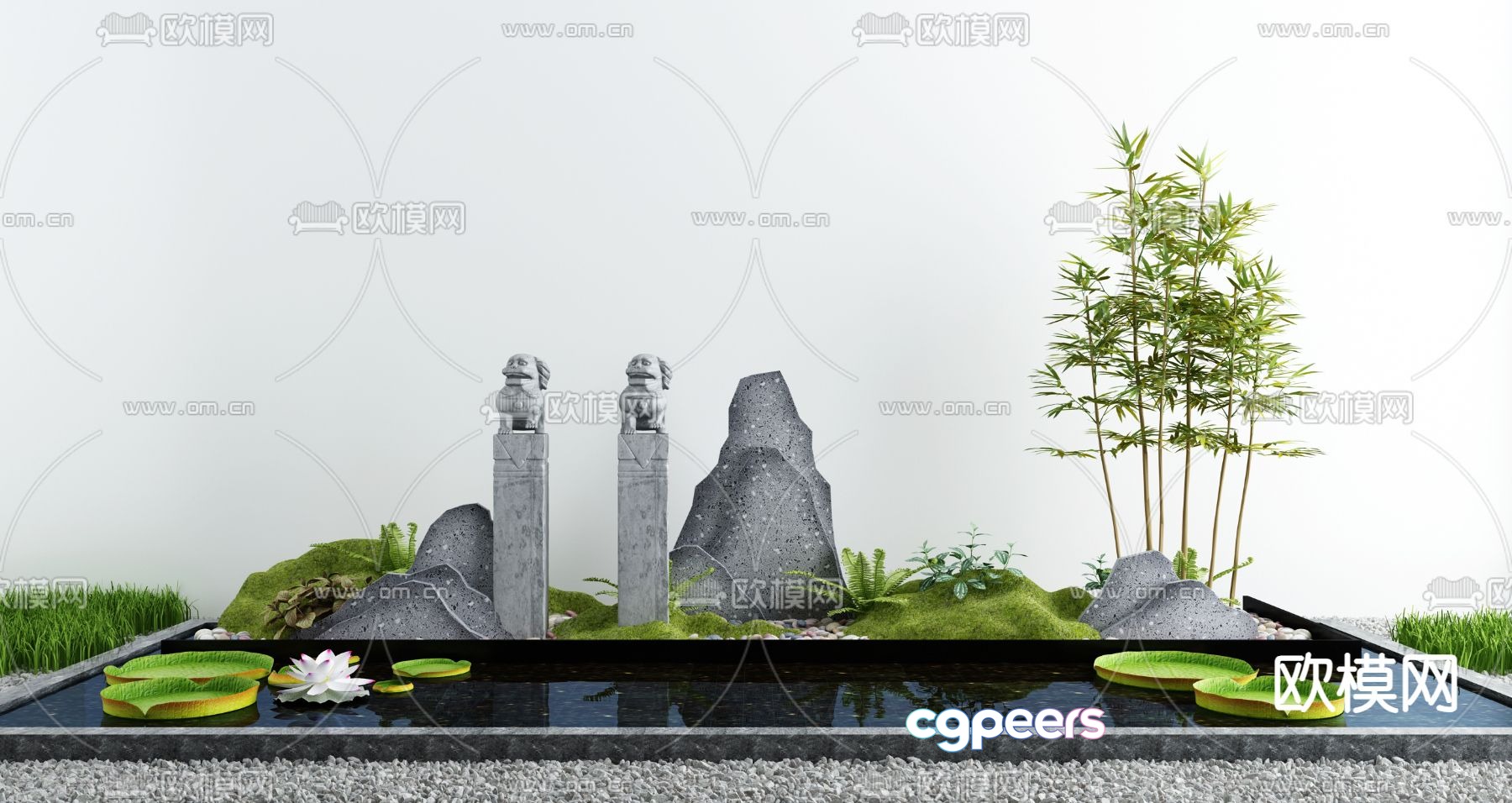 Rockery sketch moss landscaping lotus pond 3D model Rockery sketch moss landscaping lotus pond 3D model