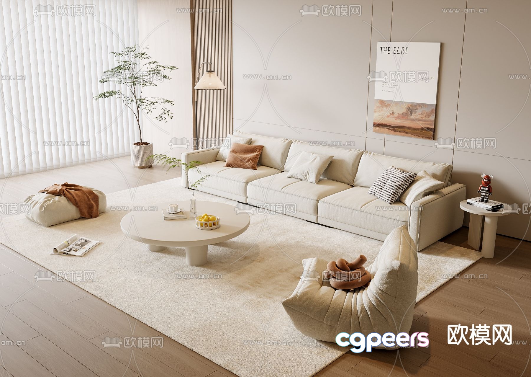 Cream style sofa modular sofa 3d model Cream style sofa modular sofa 3d model