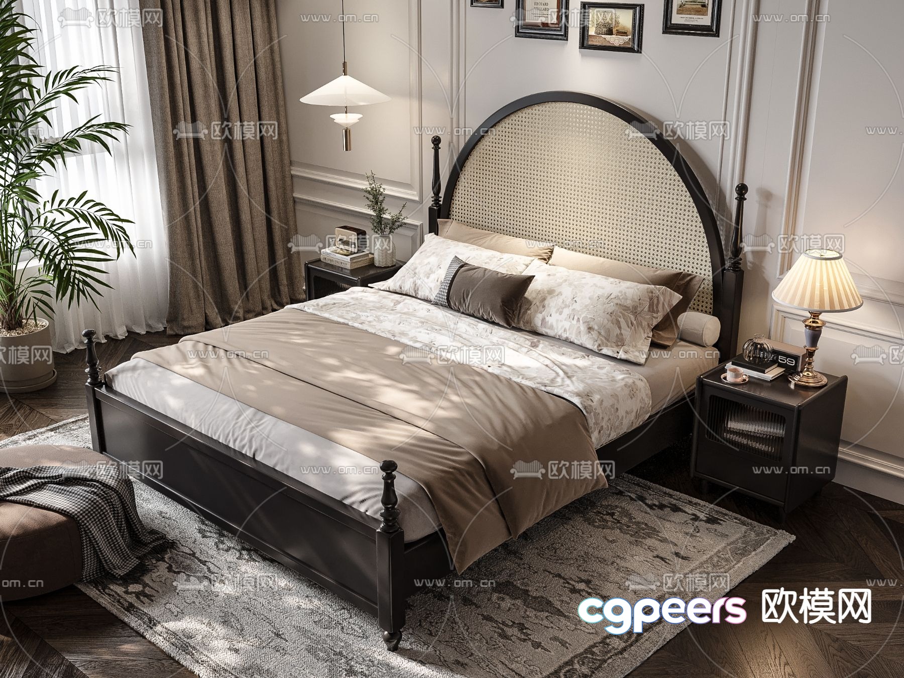 French double bed 3d model French double bed 3d model