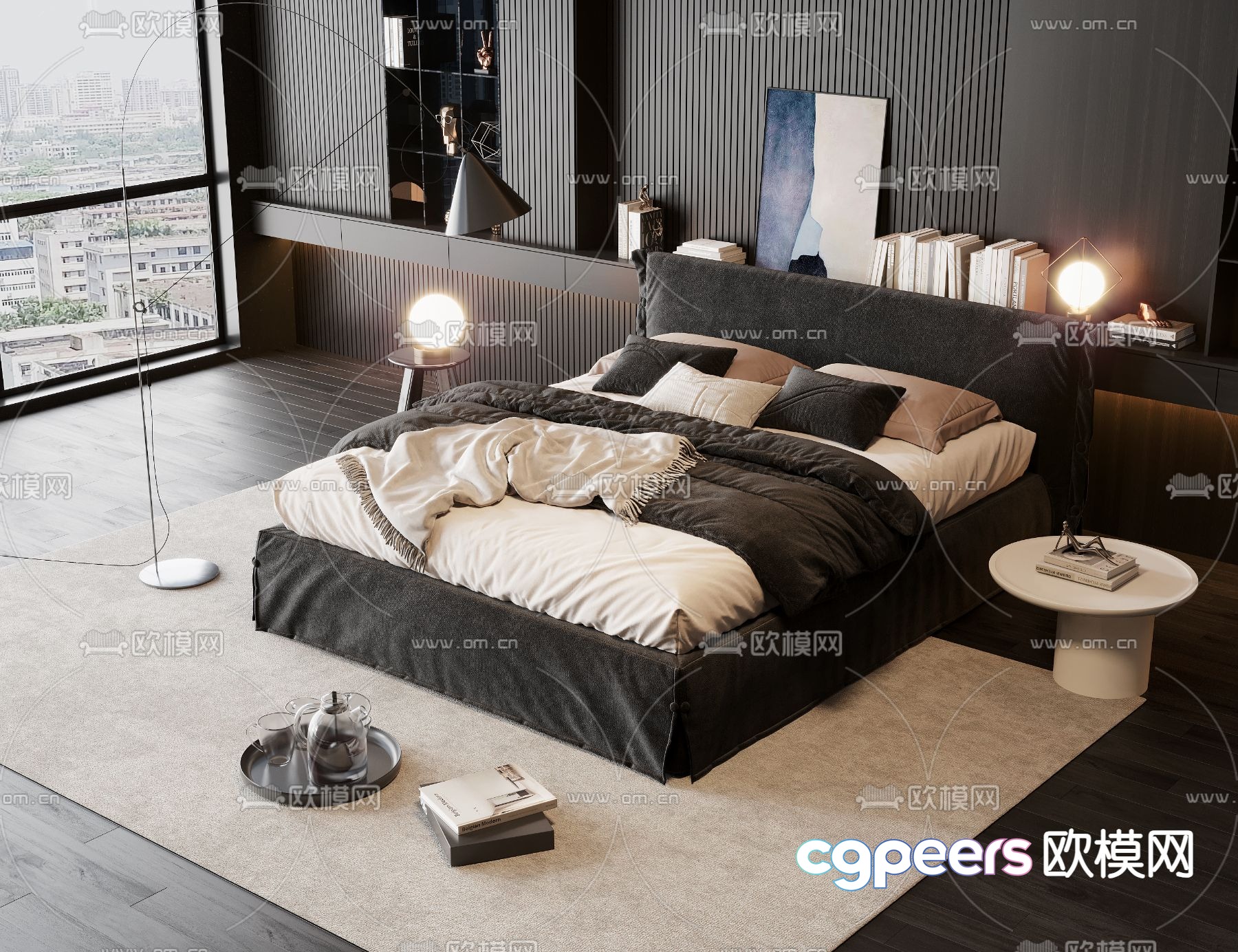 Dark style double bed 3d model Dark style double bed 3d model