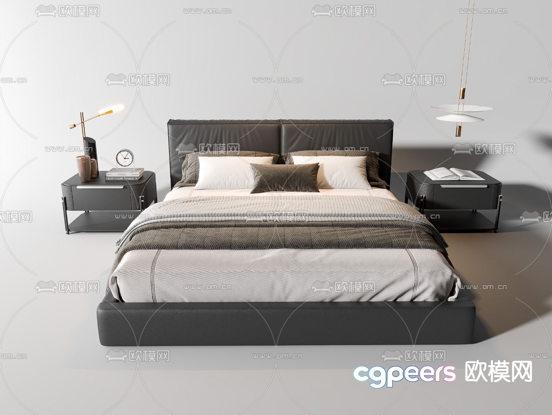 Dark style double bed 3d model Dark style double bed 3d model
