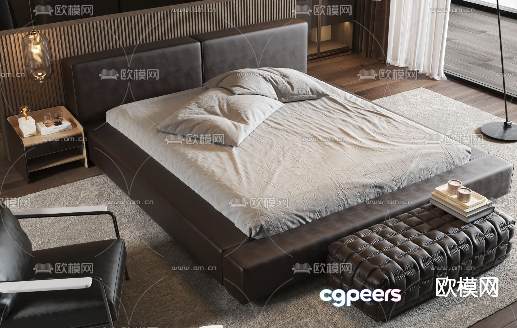 Leather double bed 3d model Leather double bed 3d model