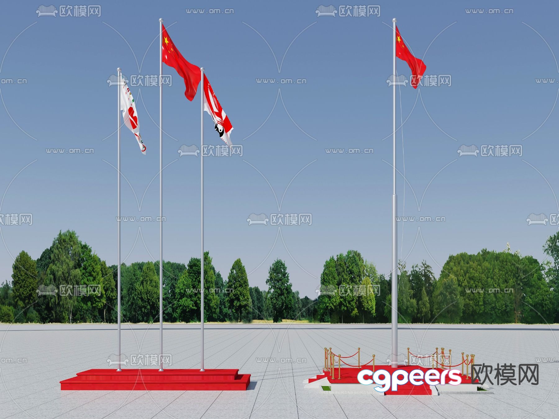 National flag flag raising platform flag pole 3d model National flag flag raising platform flag pole 3d model