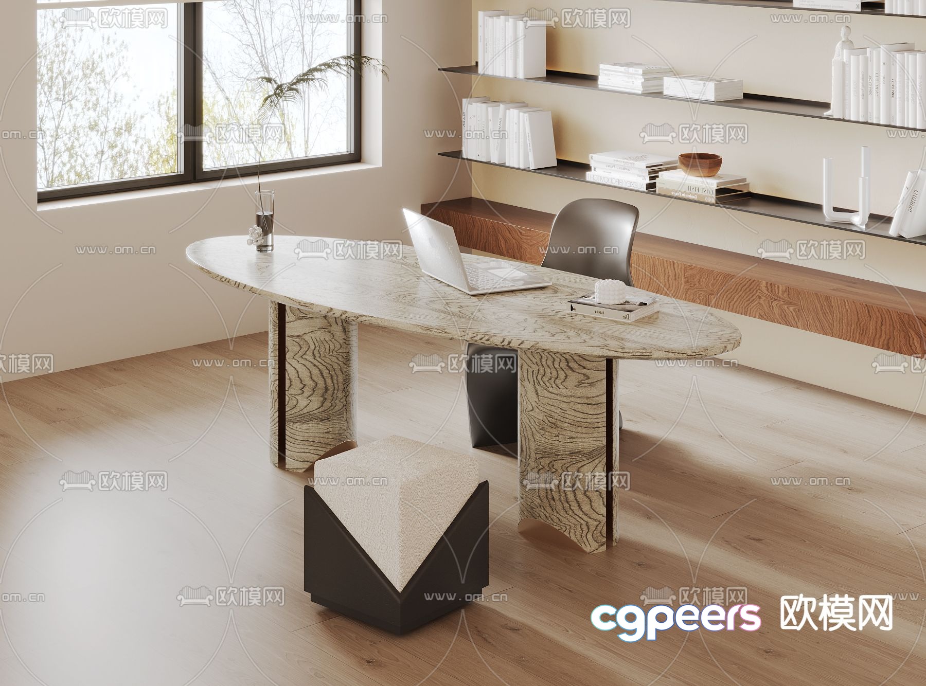 Oval desk computer desk study table 3d model Oval desk computer desk study table 3d model