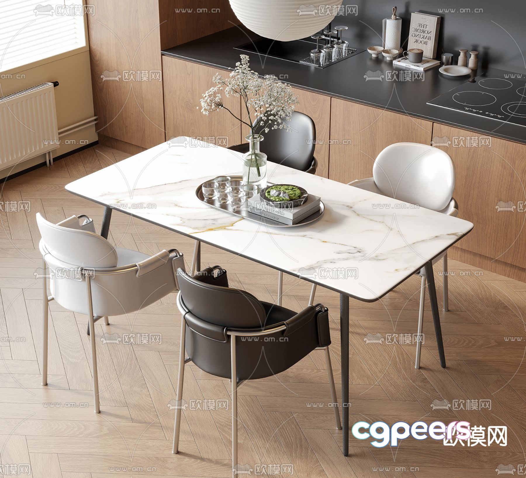 Modern dining table and chairs rectangular dining table 3d model Modern dining table and chairs rectangular dining table 3d model
