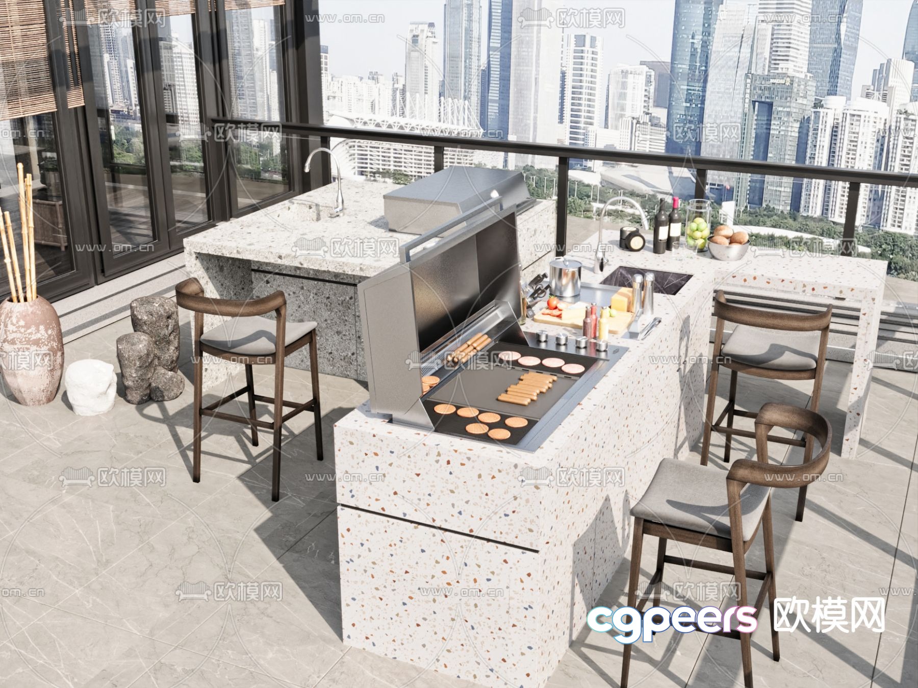 Outdoor barbecue bar bar chair 3d model Outdoor barbecue bar bar chair 3d model