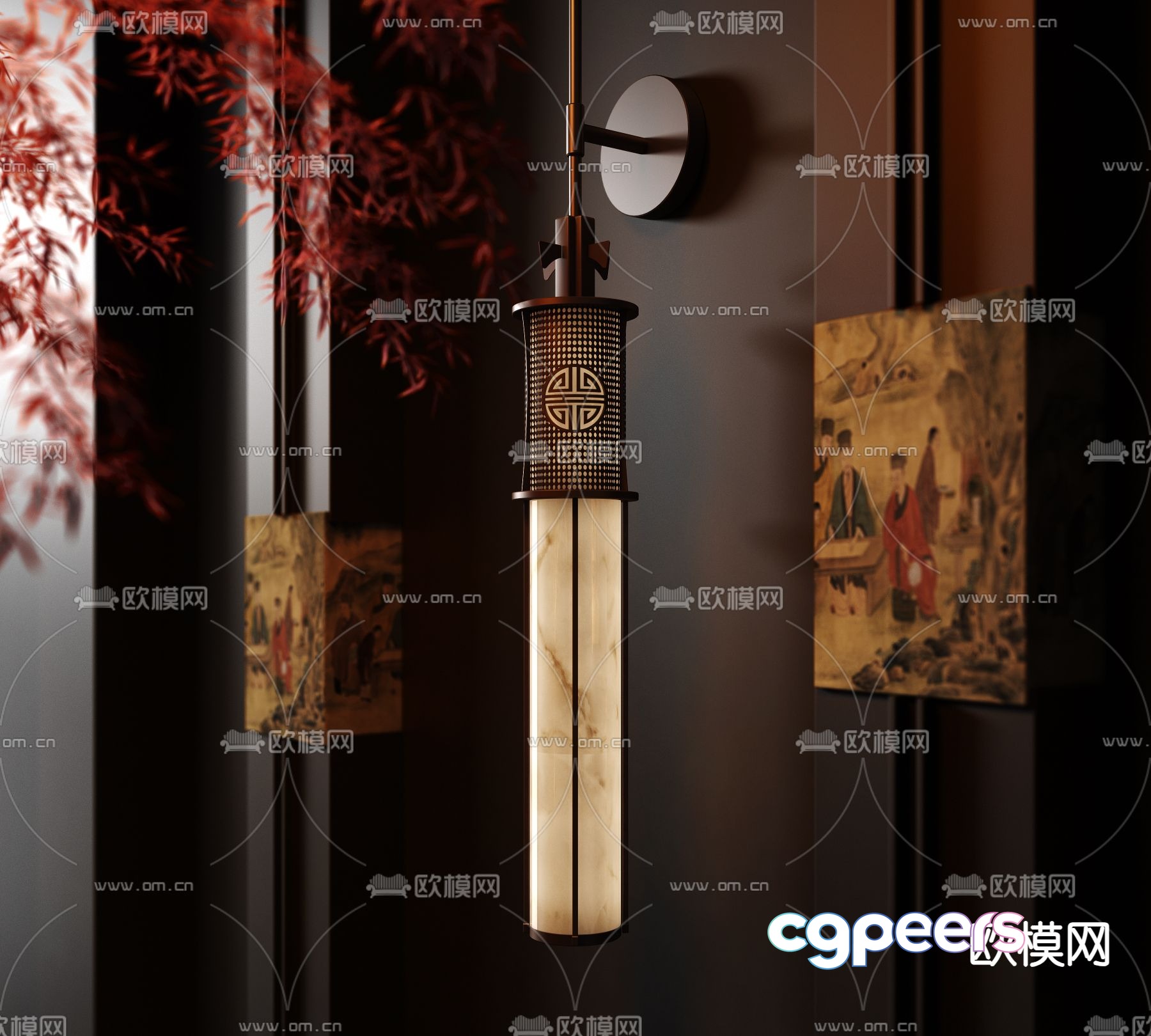 New Chinese style long chandelier 3d model New Chinese style long chandelier 3d model