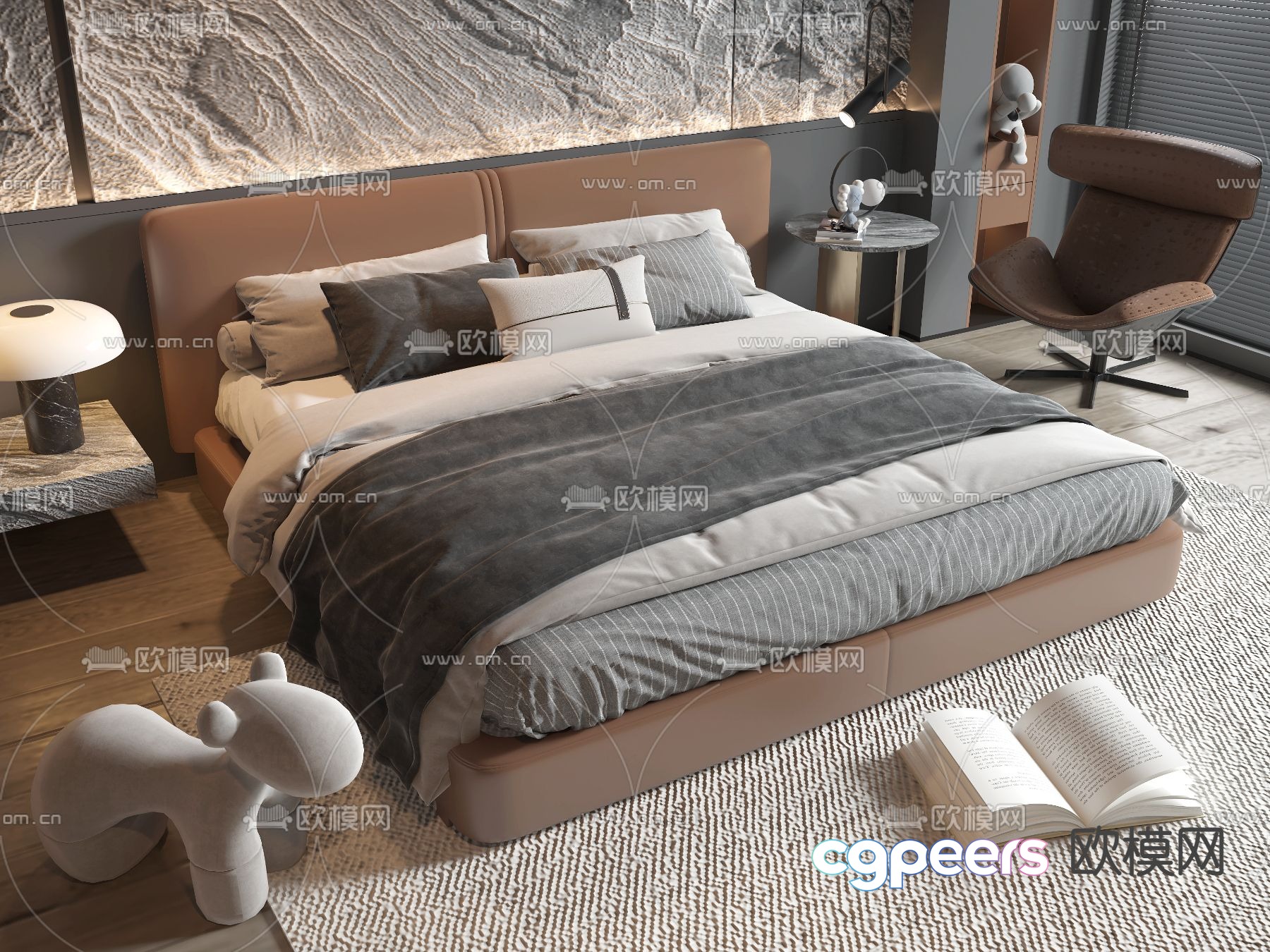 Leather double bed 3d model Leather double bed 3d model