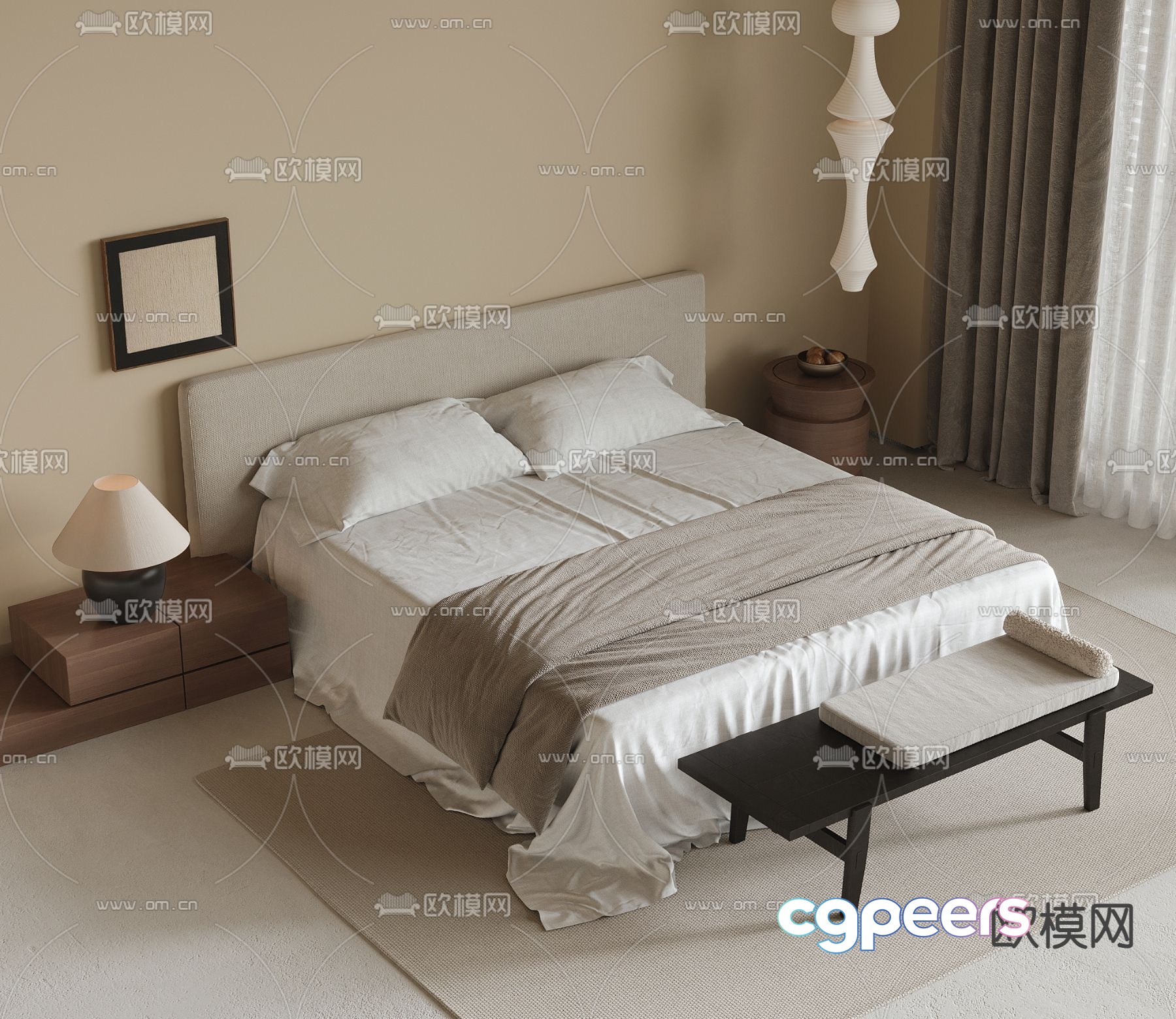 Wabi-sabi double bed 3d model Wabi-sabi double bed 3d model