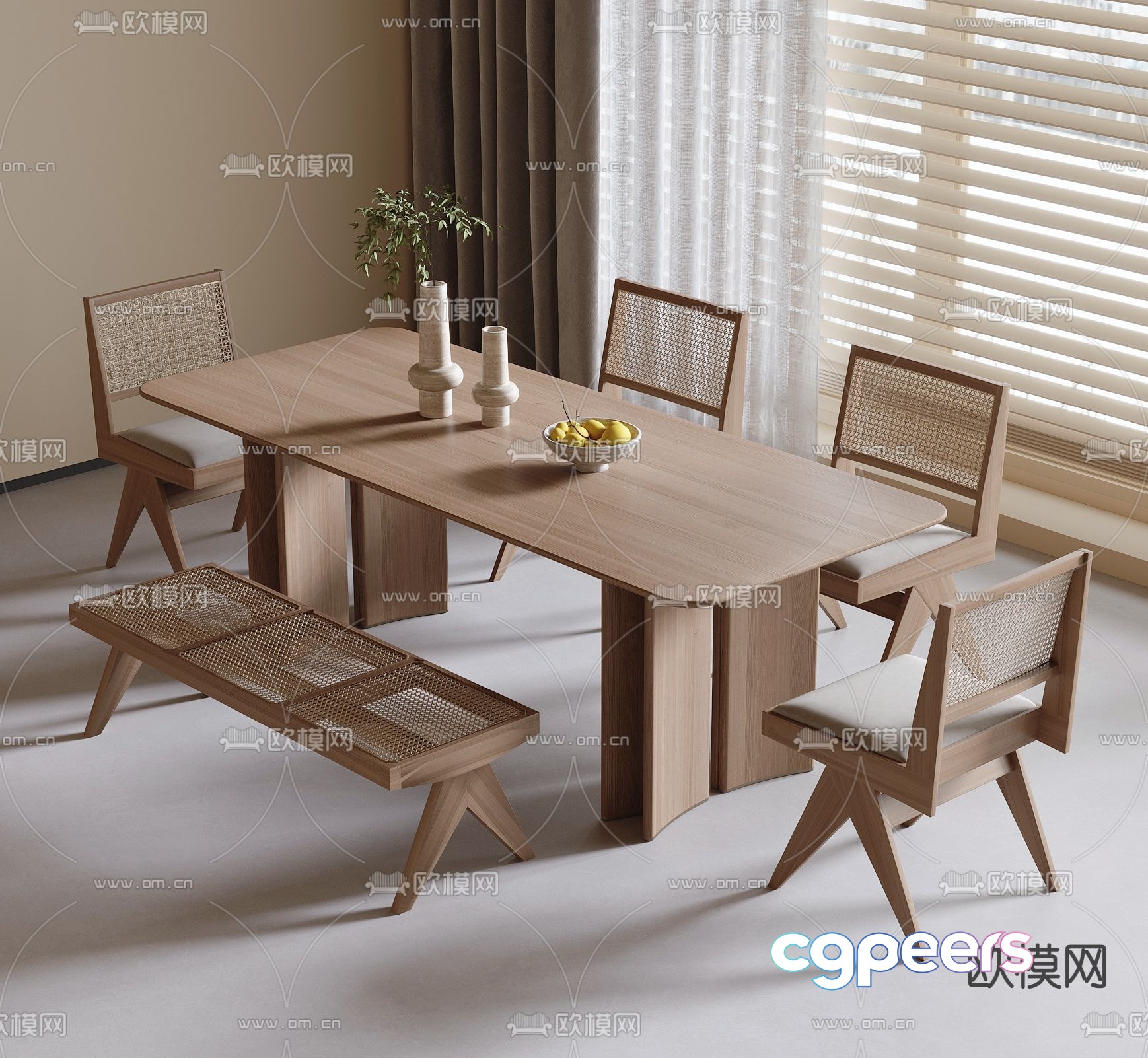 Long dining table and chairs 3d model Long dining table and chairs 3d model