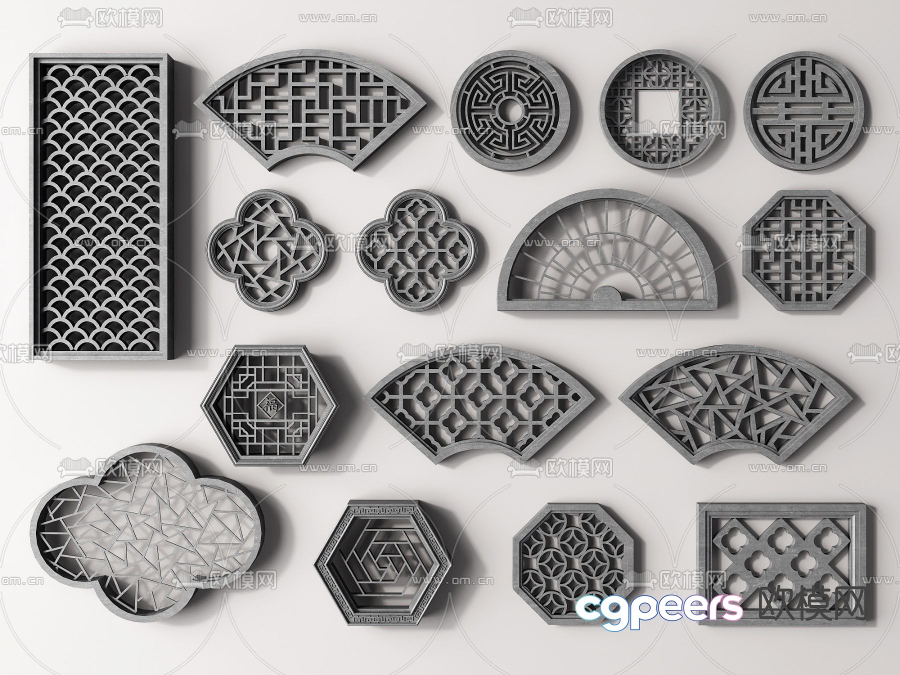 Chinese pane floral window floral window square grille antique window 3D model Chinese pane floral window floral window square grille antique window 3D model